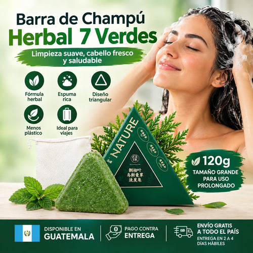 Barra de Champú Herbal 7 Verdes | Cuidado para Cabello Fino y Débil