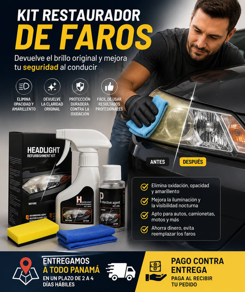 Kit Restaurador de Faros Profesional – Elimina el Amarillento, la Oxidación y Devuelve el Brillo Original con Capa Protectora